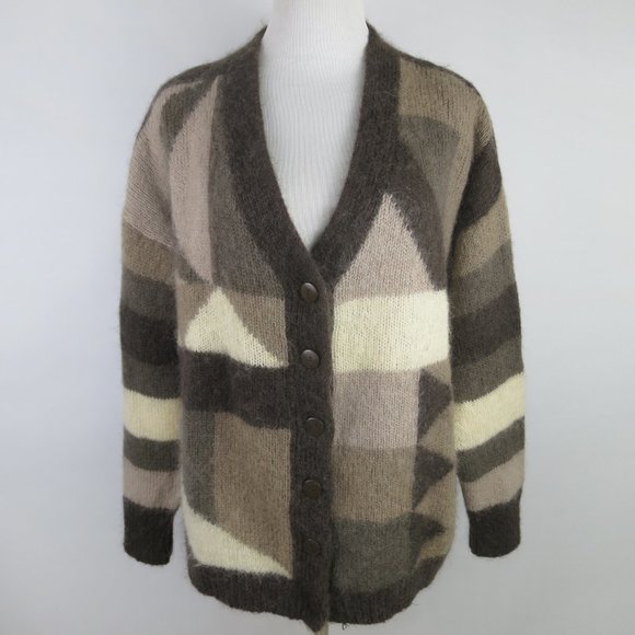 Vintage Geometric Mohair Blend Cardigan Size L - Picture 2 of 8